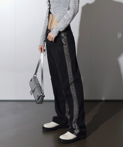 セール】【UNISEX】サイドライングラデーションブラックワイド