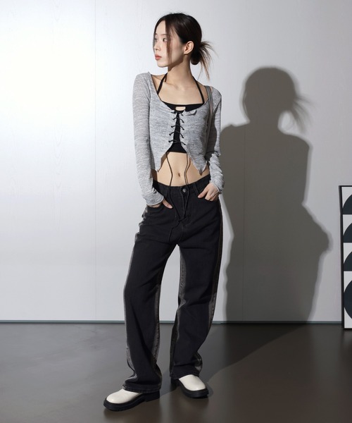 FOLLOWIN（フォロウィン）の「【UNISEX】サイドライングラデーションブラックワイドパンツ（デニムパンツ・レディース・ブラック・MEDIUM/LARGE/SMALL）」の20枚目の写真