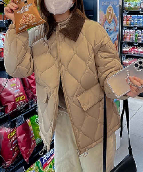 almo（アルモ）の「配色カラーキルティングコート(le)（ステンカラーコート・レディース・オフホワイト/ブラック/カーキ/ベージュ・FREE）」の3枚目の写真