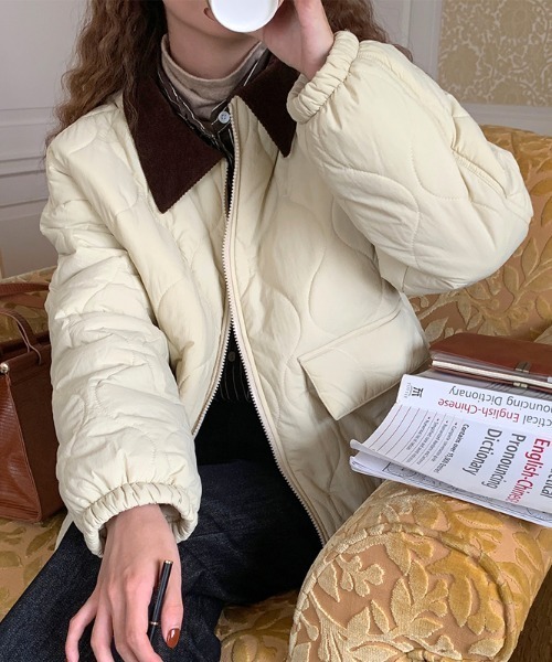 almo（アルモ）の「配色カラーキルティングコート(le)（ステンカラーコート・レディース・オフホワイト/ブラック/カーキ/ベージュ・FREE）」の2枚目の写真