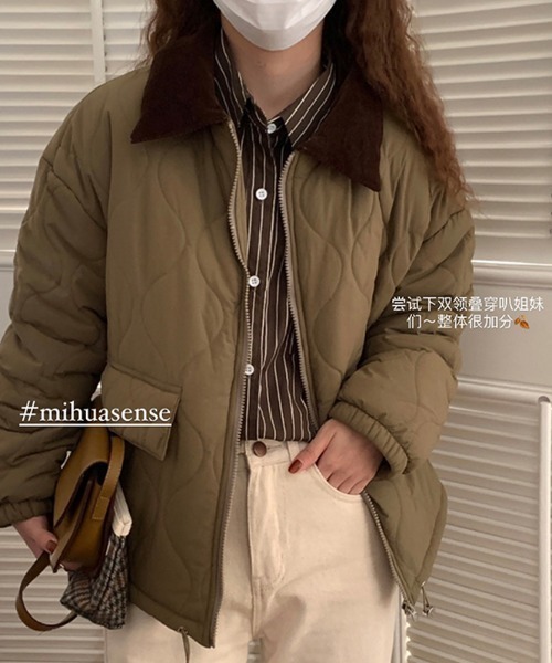 almo（アルモ）の「配色カラーキルティングコート(le)（ステンカラーコート・レディース・オフホワイト/ブラック/カーキ/ベージュ・FREE）」の6枚目の写真