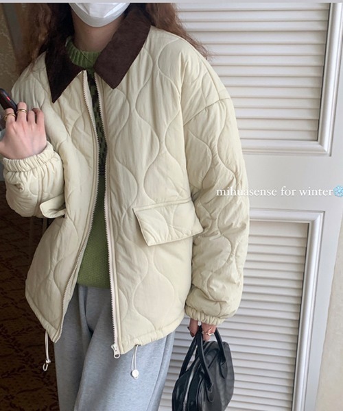 almo（アルモ）の「配色カラーキルティングコート(le)（ステンカラーコート・レディース・オフホワイト/ブラック/カーキ/ベージュ・FREE）」の8枚目の写真