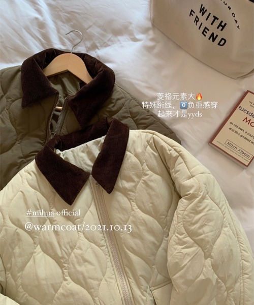 almo（アルモ）の「配色カラーキルティングコート(le)（ステンカラーコート・レディース・オフホワイト/ブラック/カーキ/ベージュ・FREE）」の9枚目の写真