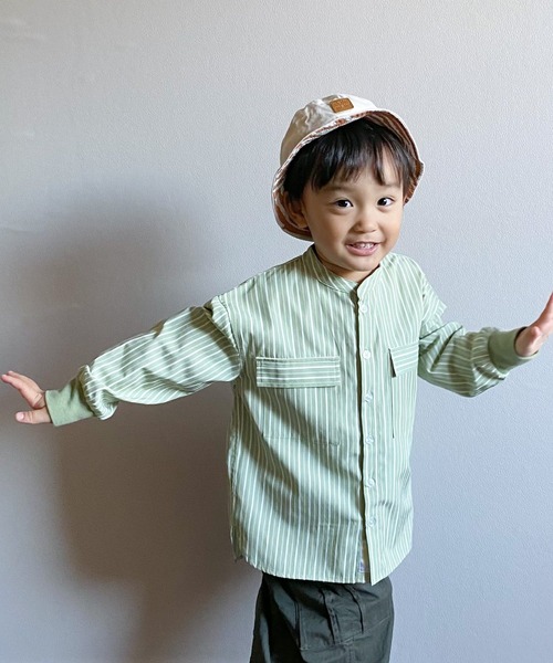 MAKE YOUR DAY（メイクユアデイ）の「バンドカラーシャツ■80～140cm（シャツ/ブラウス・キッズ・オリーブ/オフホワイト/ブルー/ベージュ・90/100/120/130/140/80/110）」の7枚目の写真