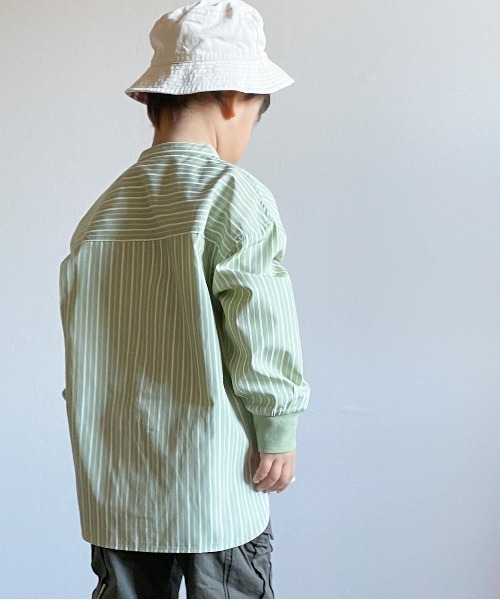 MAKE YOUR DAY（メイクユアデイ）の「バンドカラーシャツ■80～140cm（シャツ/ブラウス・キッズ・オリーブ/オフホワイト/ブルー/ベージュ・90/100/120/130/140/80/110）」の6枚目の写真