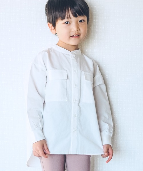 MAKE YOUR DAY（メイクユアデイ）の「バンドカラーシャツ■80～140cm（シャツ/ブラウス・キッズ・オリーブ/オフホワイト/ブルー/ベージュ・90/100/120/130/140/80/110）」の9枚目の写真