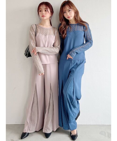 RESEXXY(リゼクシー)の「ハイウエストレースプリーツパンツ【セットアップ着用可能】(その他パンツ・レディース・ピンク/ブラック/ブルー・FREE)」の4枚目の写真