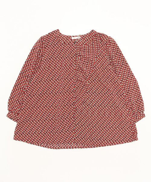 sandy(サンディー)の「sandy/プリントクルーネックフリルブラウス(シャツ/ブラウス・レディース・レッド/ブルー/グリーン/サックスブルー・FREE)」の1枚目の写真