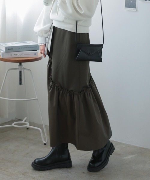 KOBE LETTUCE(コウベレタス)の「アシメ切替えセミフレアスカート(スカート・レディース・ブラック/カーキ/オフホワイト・FREE)」の7枚目の写真