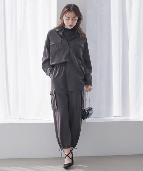 mysty woman（ミスティウーマン）の「ドロストカーゴパンツ 182207（カーゴパンツ・レディース・アイボリー/チャコールグレー/ライトグリーン・FREE）」の4枚目の写真