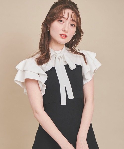 31 Sons de mode（トランテアン　ソン　ドゥ　モード）の「ベア切替フレアニットワンピース（ワンピース・レディース・ラベンダー/ブラック・36）」の16枚目の写真