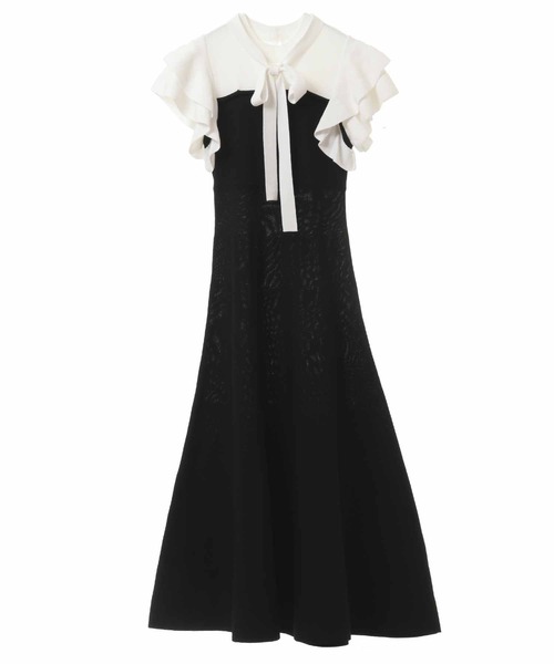 31 Sons de mode（トランテアン　ソン　ドゥ　モード）の「ベア切替フレアニットワンピース（ワンピース・レディース・ラベンダー/ブラック・36）」の4枚目の写真