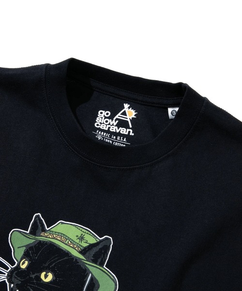 go slow caravan(ゴースローキャラバン)の「USA/C オーバーオールキャンパー猫TEE(Tシャツ/カットソー・メンズ・ブラック/ホワイト・MEDIUM/LARGE/SMALL/X-LARGE)」の4枚目の写真