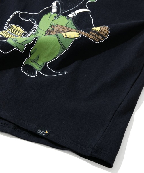 go slow caravan(ゴースローキャラバン)の「USA/C オーバーオールキャンパー猫TEE(Tシャツ/カットソー・メンズ・ブラック/ホワイト・MEDIUM/LARGE/SMALL/X-LARGE)」の11枚目の写真