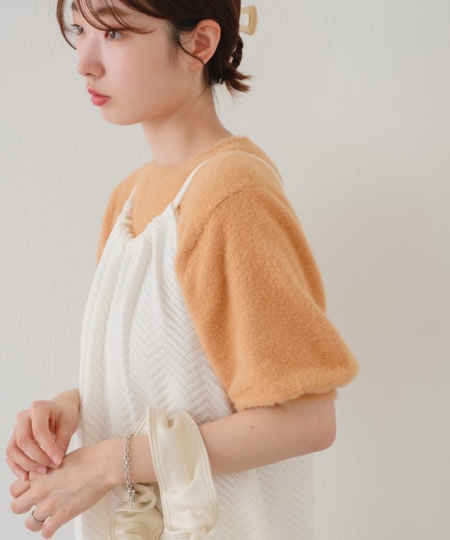 Kastane（カスタネ）の「フェザーパフニット（ニット/セーター・レディース・グリーン/オレンジ/アイボリー・FREE）」の3枚目の写真