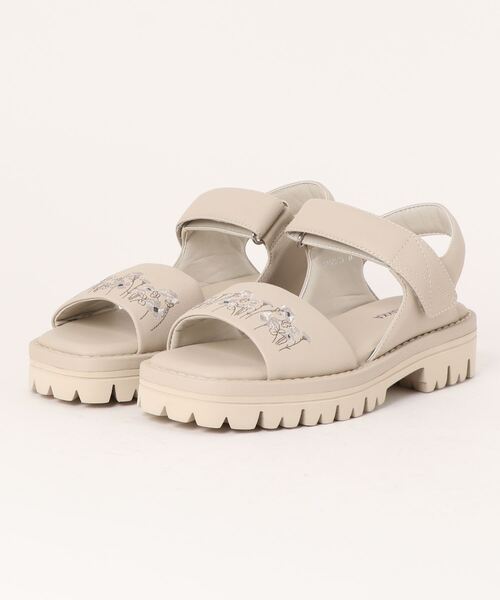SUPER HAKKA（スーパーハッカ）の「ミニブランツ刺繍スクエアトウサンダル（サンダル・レディース・ベージュ/ブラック・L/M）」の2枚目の写真