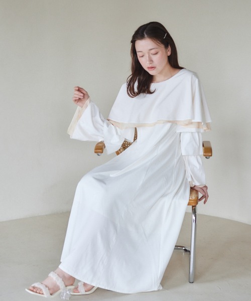 pomiii(ポミー)の「ケープシフォンティアードワンピース(ワンピース・レディース・ホワイト・FREE)」の10枚目の写真