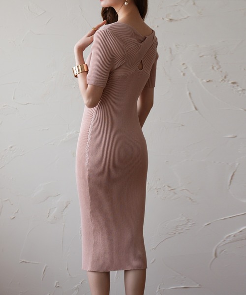 美品】エムミーエメ アンサンブルリボンニットワンピース ピンク 美品