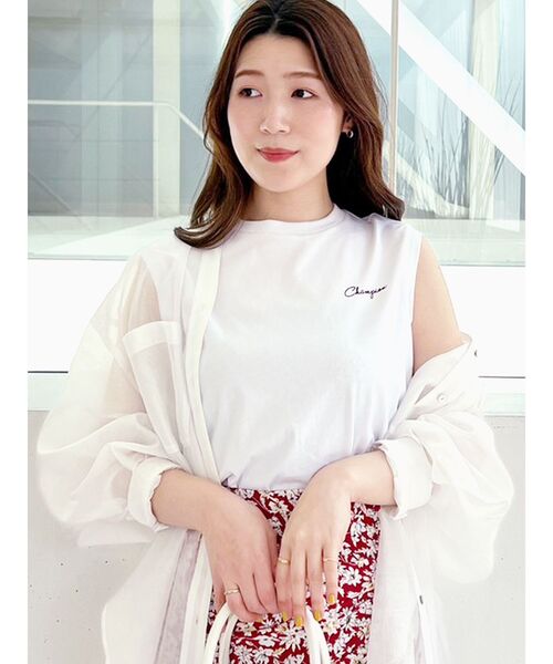 Champion（チャンピオン）の「Champion別注ロゴ入りノースリTシャツ（Tシャツ/カットソー・レディース・オフホワイト/グリーン/ベージュ・FREE）」の16枚目の写真