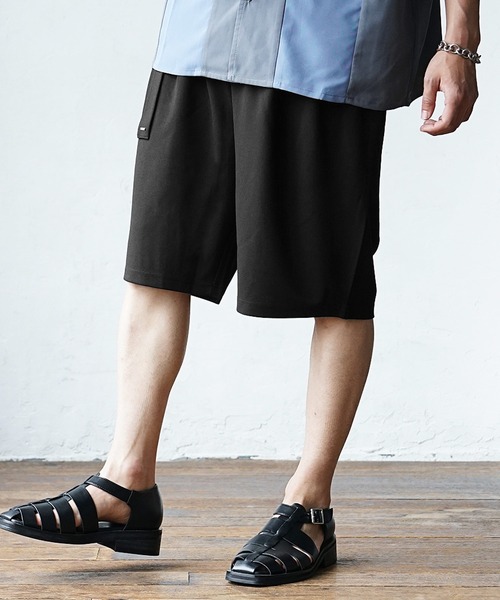 MinoriTY(マイノリティ)の「【MinoriTY】ベルト付きワイドハーフパンツ ショートパンツ ショーツ メンズ 無地 秋服 夏服(その他パンツ・メンズ・ライトグレー/ブラック/ブルー/パープル・M/L)」の2枚目の写真