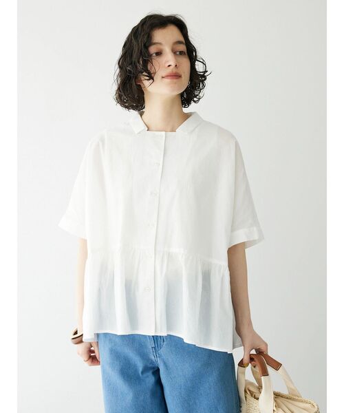 CRAFT STANDARD BOUTIQUE(クラフトスタンダードブティック)の「ペプラムブラウス(シャツ/ブラウス・レディース・サックスブルー/ブルー系その他6/オフホワイト・FREE)」の6枚目の写真