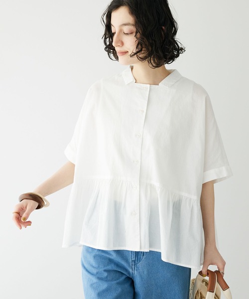 CRAFT STANDARD BOUTIQUE(クラフトスタンダードブティック)の「ペプラムブラウス(シャツ/ブラウス・レディース・サックスブルー/ブルー系その他6/オフホワイト・FREE)」の2枚目の写真