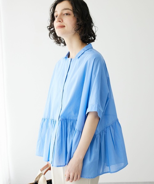 CRAFT STANDARD BOUTIQUE(クラフトスタンダードブティック)の「ペプラムブラウス(シャツ/ブラウス・レディース・サックスブルー/ブルー系その他6/オフホワイト・FREE)」の3枚目の写真