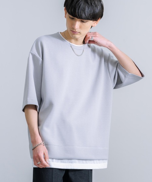 Rocky Monroe（ロッキーモンロー）の「オーバーサイズ フェイクレイヤード 半袖Tシャツ（Tシャツ/カットソー・メンズ・ブルー/ターコイズブルー/オフホワイト/ブラック/グリーン/ライトグレー・M/L）」の4枚目の写真