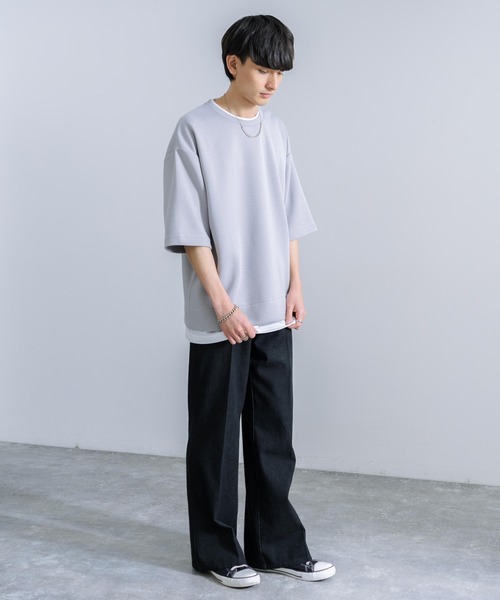 Rocky Monroe（ロッキーモンロー）の「オーバーサイズ フェイクレイヤード 半袖Tシャツ（Tシャツ/カットソー・メンズ・ブルー/ターコイズブルー/オフホワイト/ブラック/グリーン/ライトグレー・M/L）」の18枚目の写真