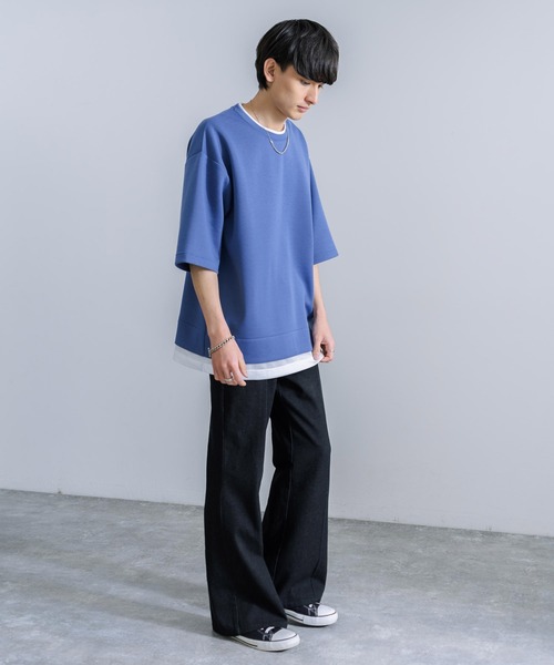 Rocky Monroe（ロッキーモンロー）の「オーバーサイズ フェイクレイヤード 半袖Tシャツ（Tシャツ/カットソー・メンズ・ブルー/ターコイズブルー/オフホワイト/ブラック/グリーン/ライトグレー・M/L）」の9枚目の写真