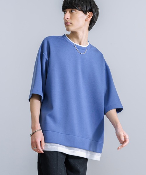 Rocky Monroe（ロッキーモンロー）の「オーバーサイズ フェイクレイヤード 半袖Tシャツ（Tシャツ/カットソー・メンズ・ブルー/ターコイズブルー/オフホワイト/ブラック/グリーン/ライトグレー・M/L）」の19枚目の写真