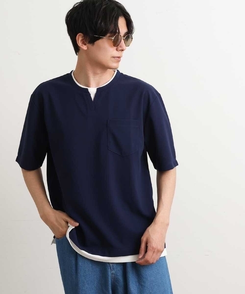 a.v.v(アーヴェヴェ)の「【接触冷感/S-XXL】梨地フェイクレイヤードカットソー(Tシャツ/カットソー・メンズ・ライトグレー/ミント/ブルー/ネイビー/オレンジ・46/48/44/50)」の4枚目の写真