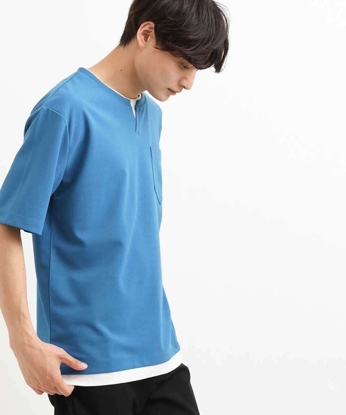 a.v.v(アーヴェヴェ)の「【接触冷感/S-XXL】梨地フェイクレイヤードカットソー(Tシャツ/カットソー・メンズ・ライトグレー/ミント/ブルー/ネイビー/オレンジ・46/48/44/50)」の1枚目の写真