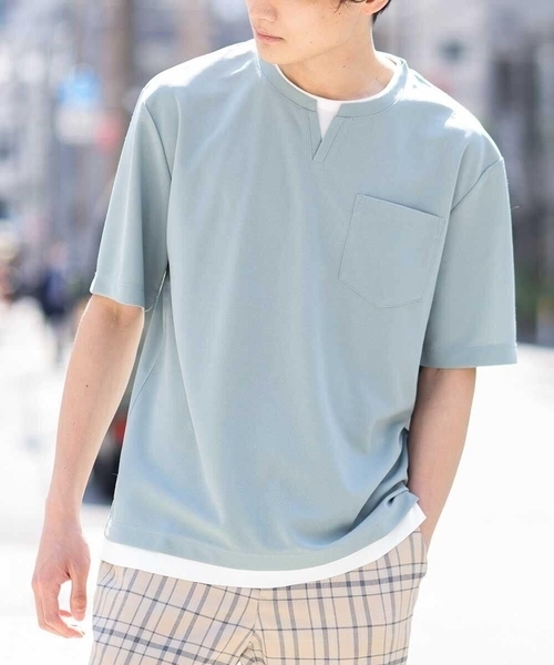 a.v.v(アーヴェヴェ)の「【接触冷感/S-XXL】梨地フェイクレイヤードカットソー(Tシャツ/カットソー・メンズ・ライトグレー/ミント/ブルー/ネイビー/オレンジ・46/48/44/50)」の3枚目の写真