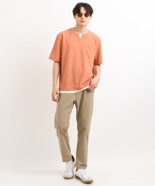 a.v.v(アーヴェヴェ)の「【接触冷感/S-XXL】梨地フェイクレイヤードカットソー(Tシャツ/カットソー・メンズ・ライトグレー/ミント/ブルー/ネイビー/オレンジ・46/48/44/50)」の6枚目の写真