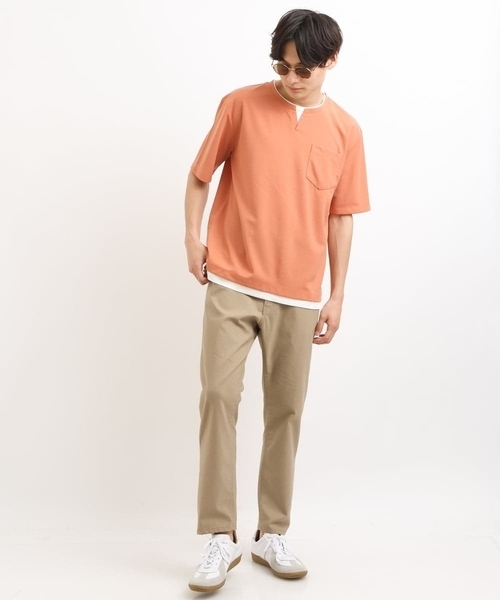 a.v.v(アーヴェヴェ)の「【接触冷感/S-XXL】梨地フェイクレイヤードカットソー(Tシャツ/カットソー・メンズ・ライトグレー/ミント/ブルー/ネイビー/オレンジ・46/48/44/50)」の7枚目の写真