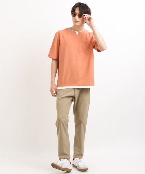a.v.v(アーヴェヴェ)の「【接触冷感/S-XXL】梨地フェイクレイヤードカットソー(Tシャツ/カットソー・メンズ・ライトグレー/ミント/ブルー/ネイビー/オレンジ・46/48/44/50)」の8枚目の写真