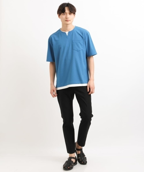 a.v.v(アーヴェヴェ)の「【接触冷感/S-XXL】梨地フェイクレイヤードカットソー(Tシャツ/カットソー・メンズ・ライトグレー/ミント/ブルー/ネイビー/オレンジ・46/48/44/50)」の9枚目の写真