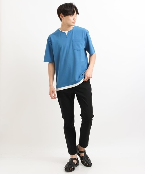 a.v.v(アーヴェヴェ)の「【接触冷感/S-XXL】梨地フェイクレイヤードカットソー(Tシャツ/カットソー・メンズ・ライトグレー/ミント/ブルー/ネイビー/オレンジ・46/48/44/50)」の10枚目の写真