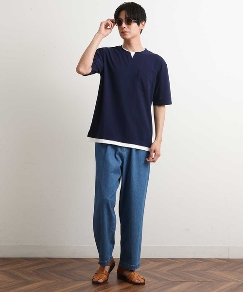 a.v.v(アーヴェヴェ)の「【接触冷感/S-XXL】梨地フェイクレイヤードカットソー(Tシャツ/カットソー・メンズ・ライトグレー/ミント/ブルー/ネイビー/オレンジ・46/48/44/50)」の20枚目の写真