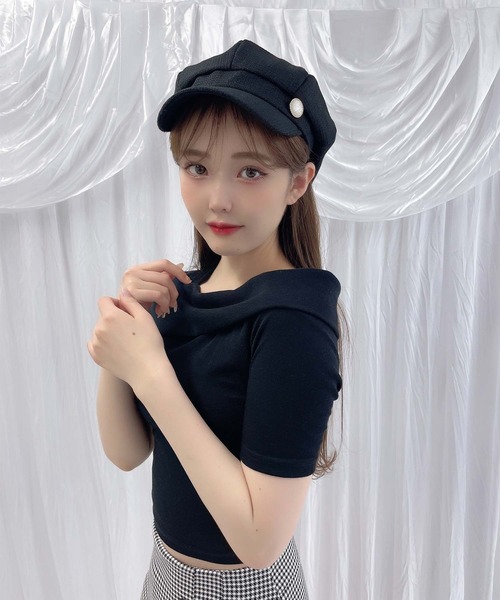 Rmine(アールマイン)の「スリムオフショルトップス(Tシャツ/カットソー・レディース・アイボリー/ブラック/ピンク/ベージュ・FREE)」の7枚目の写真