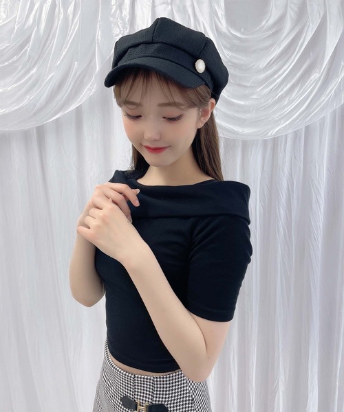 Rmine(アールマイン)の「スリムオフショルトップス(Tシャツ/カットソー・レディース・アイボリー/ブラック/ピンク/ベージュ・FREE)」の8枚目の写真