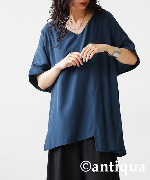 antiqua(アンティカ)の「アシメプリーツトップス(Tシャツ/カットソー・レディース・ブルー/アイボリー/ブラック/グリーン系その他・FREE)」の4枚目の写真