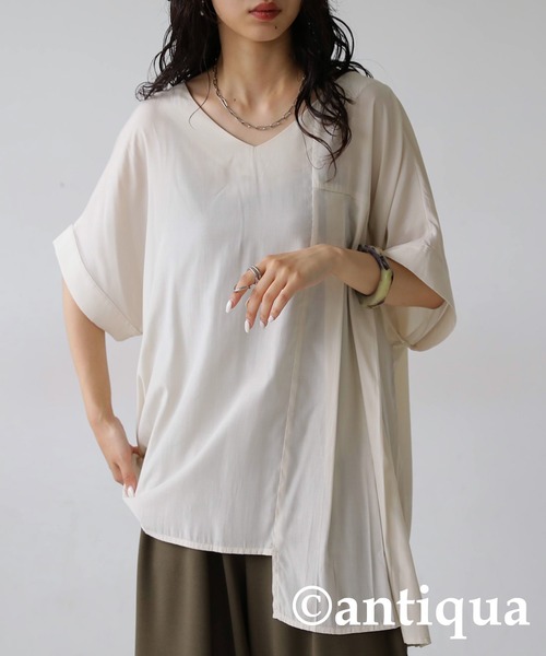 antiqua(アンティカ)の「アシメプリーツトップス(Tシャツ/カットソー・レディース・ブルー/アイボリー/ブラック/グリーン系その他・FREE)」の5枚目の写真