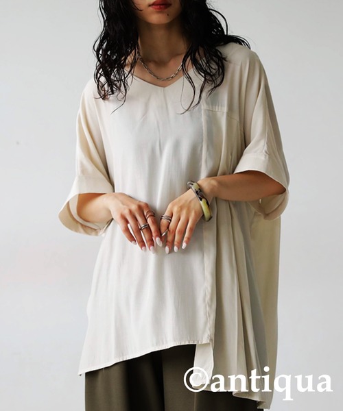 antiqua(アンティカ)の「アシメプリーツトップス(Tシャツ/カットソー・レディース・ブルー/アイボリー/ブラック/グリーン系その他・FREE)」の8枚目の写真