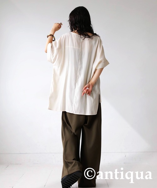 antiqua(アンティカ)の「アシメプリーツトップス(Tシャツ/カットソー・レディース・ブルー/アイボリー/ブラック/グリーン系その他・FREE)」の9枚目の写真