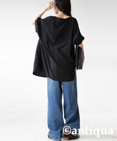 antiqua(アンティカ)の「アシメプリーツトップス(Tシャツ/カットソー・レディース・ブルー/アイボリー/ブラック/グリーン系その他・FREE)」の16枚目の写真