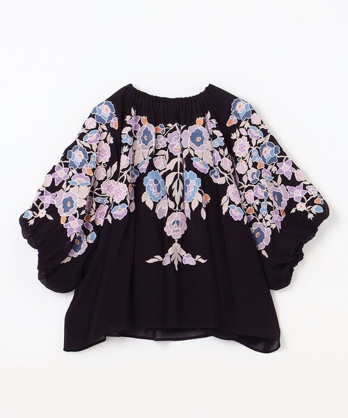 グレースコンチネンタル　コットンブラウス　花柄刺繍　グリーン フラワー刺繍トップ / GRACE CONTINENTAL | GRACE CONTINENTAL