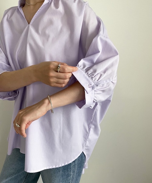cona（コナ）の「スタンドギャザーVネックブラウス（シャツ/ブラウス・レディース・パープル/ブルー/オフホワイト・FREE）」の21枚目の写真