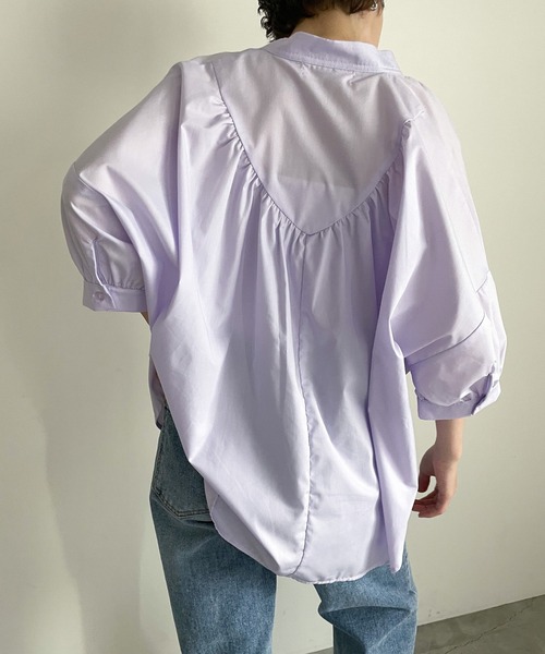 cona（コナ）の「スタンドギャザーVネックブラウス（シャツ/ブラウス・レディース・パープル/ブルー/オフホワイト・FREE）」の11枚目の写真